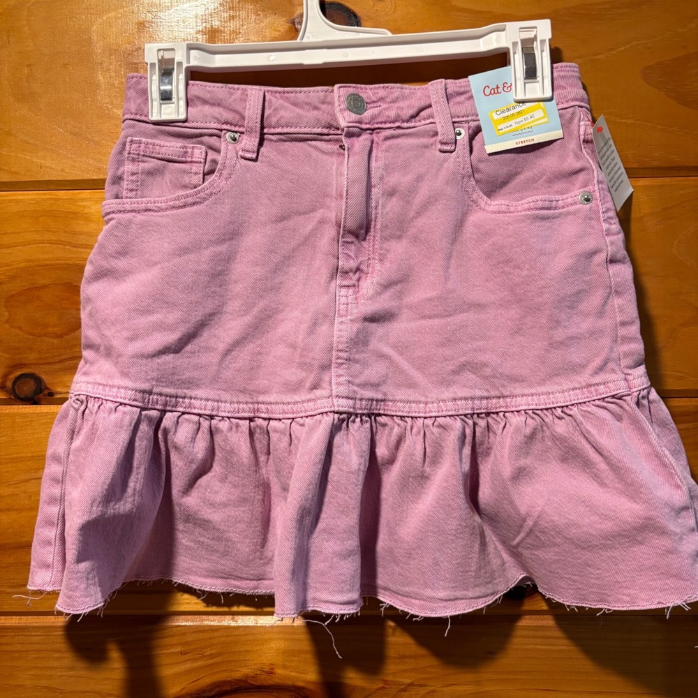 Cat & Jack Girls Purple Stretch Denim Ruffle Hem Skirt XL 14 NWT 205 05 2621